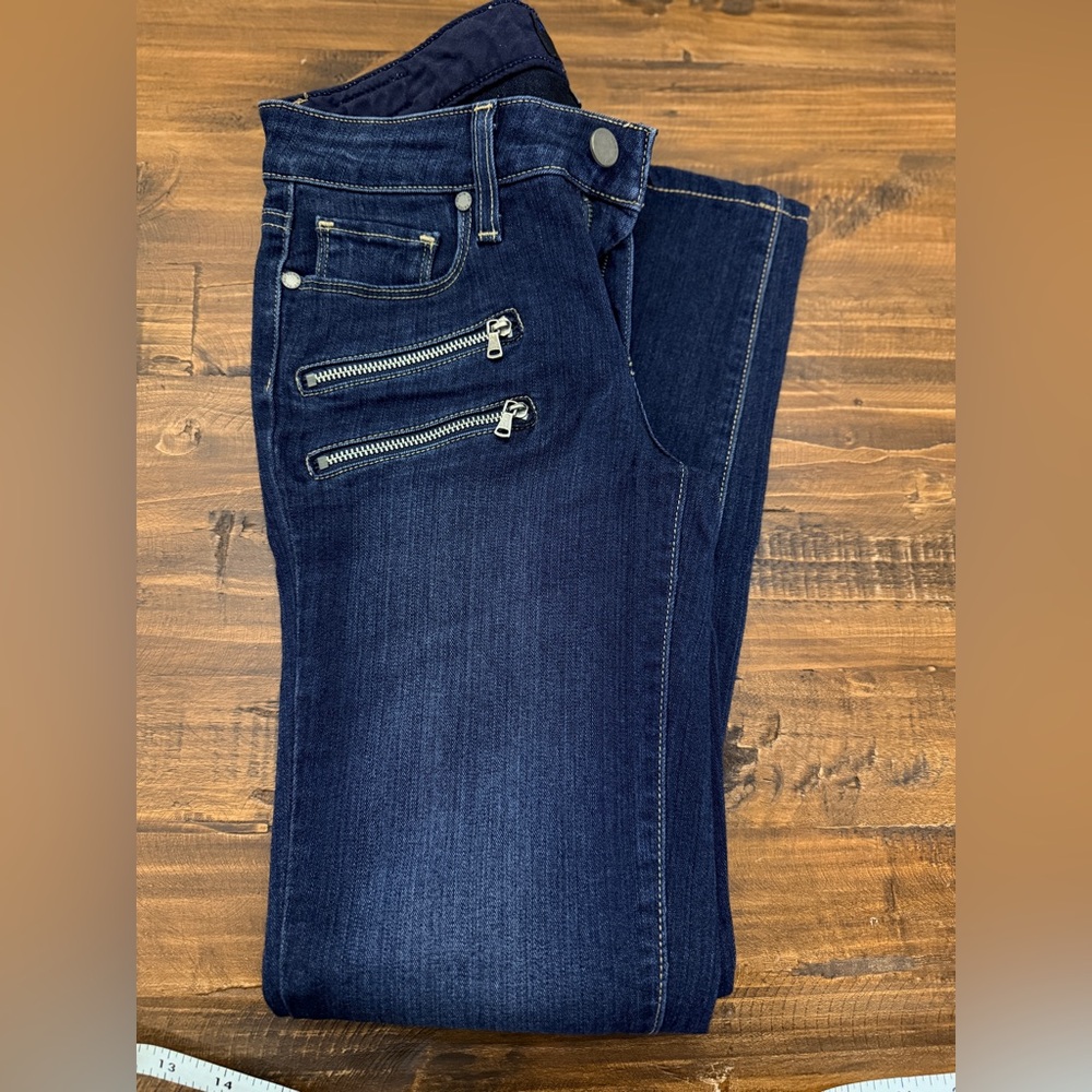 PAIGE Edgemont 💙Dark Blue Women's Zip-Accent Skinny Jeans
